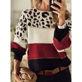 thumbnail image 4 of Female Oversized Knit Sweater, Casual Long Sleeve Pullover, Fall Winter Top, Leopard Soft Long Sleeve Knitwear Red S, 4 of 7
