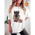 thumbnail image 2 of Women's Casual Short Sleeve Crew Neck T-Shirt - Cute Cartoon Dragon & Books Print, Lightweight Summer Top, Machine Washable Regular Fit Tee for Women, Ladies T Shirts, Casual Attire, Playful Desi, 2 of 7
