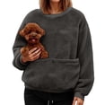 thumbnail image 5 of FUZHIQ Womens Plush Crew Neck Pet Carrier Sweatshirt Pet Pouch Top Cat Dog Kangaroo Pocket Warm Casual Pullover No Hood, 5 of 7