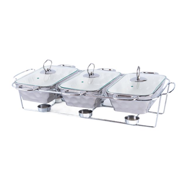 Luzkey Chafing Dish Buffet Set Ceramic Casserole Dish Rectangular Premium with Handles Buffet Food Warmer Serving Dishes for Wedding Silvery