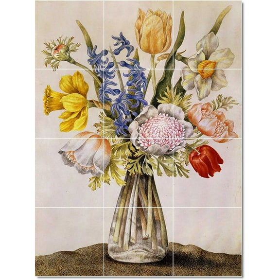 Ceramic Tile Mural-Giovanna Garzoni Flowers Painting 68. 12.75" w x 17" h using (12) 4.25 x 4.25 ceramic tiles