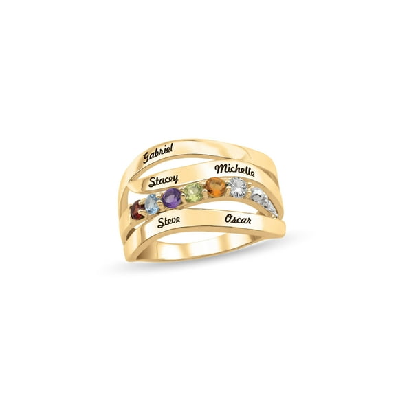 Personalized Engravable Wave Design Birthstone Ring in 14K Gold with Diamond Accents by Jewlster