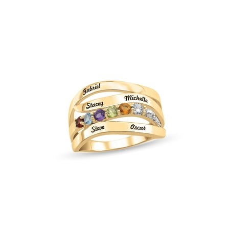 Personalized Engravable Wave Design Birthstone Ring in 10K Gold with Diamond Accents by Jewlster