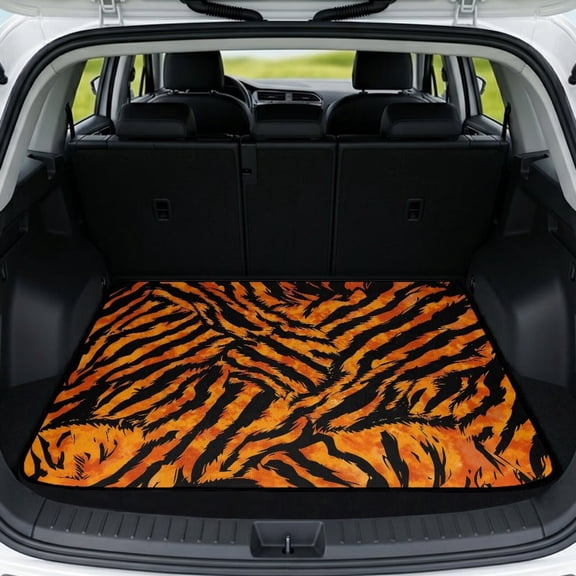 HUISEFOR Tiger Stripe Car Trunk Mat for Women 29" x 39" Non-Slip Cargo Mat Rear Trunk Liner Scratchproof Easy To Clean Universal Fit for Most Cars SUV