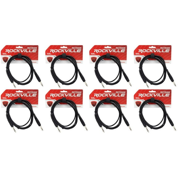 8 Rockville RCTR106B Black 6' 1/4'' TRS to 1/4'' TRS  Cable 100% Copper