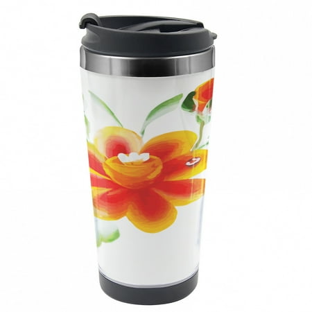 

Garden Travel Mug Daffodils in Watercolors Steel Thermal Cup 16 oz by Ambesonne