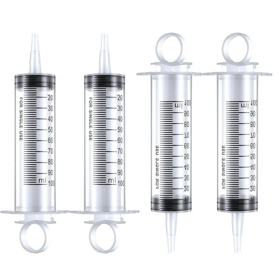 4 Pack 100ml Syringes, Large Plastic Syringe for Scientific Labs, Multifunctiional Syringe Tools for Garden Watering, Refilling