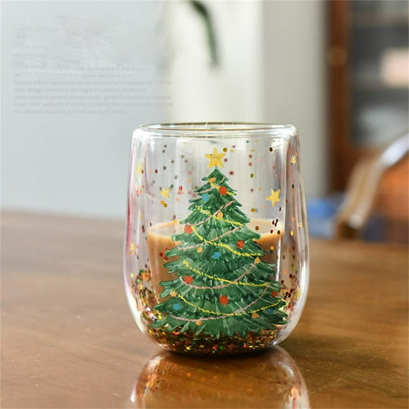 Tasse à Café en Verre Festive Motif Arbre de Noël 380 ml Tasse à Lait des Fêtes Contenant de Boisson Saisonnier Unique