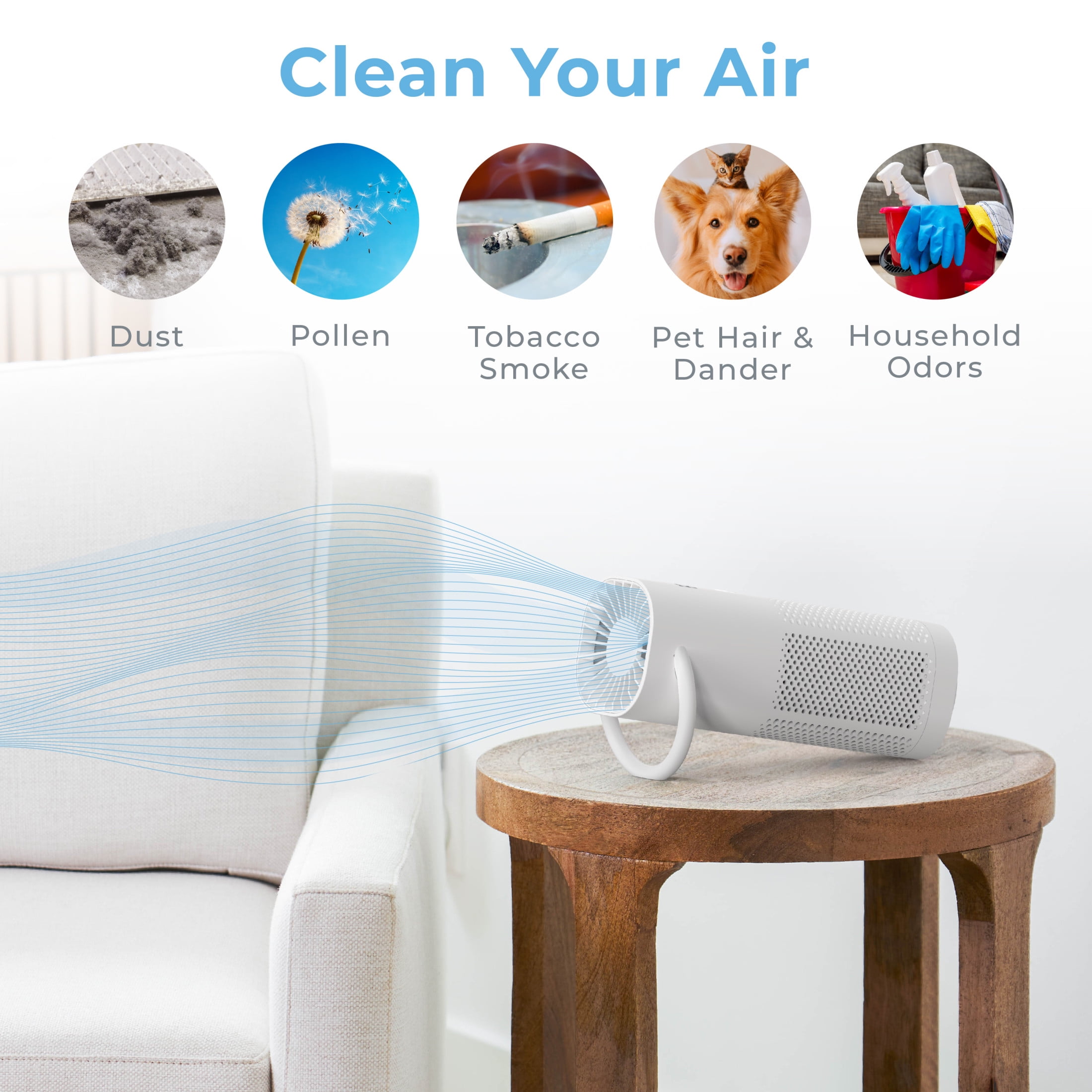Pure Enrichment PureZone Mini Portable Air Purifier - Cordless True HEPA Filter Cleans Air & Eliminates 99.97% of Dust, Odors, & Allergens Close to You - Cars, School, & Office (White)
