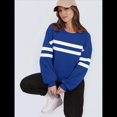 thumbnail image 4 of Sudadera Holgada A Rayas para Mujer, Cuello Redondo, Larga, Informal, con Bloques de Color, para Otoño Azul M, 4 of 9