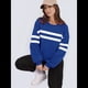 thumbnail image 4 of Sudadera Holgada A Rayas para Mujer, Cuello Redondo, Larga, Informal, con Bloques de Color, para Otoño Azul L, 4 of 9
