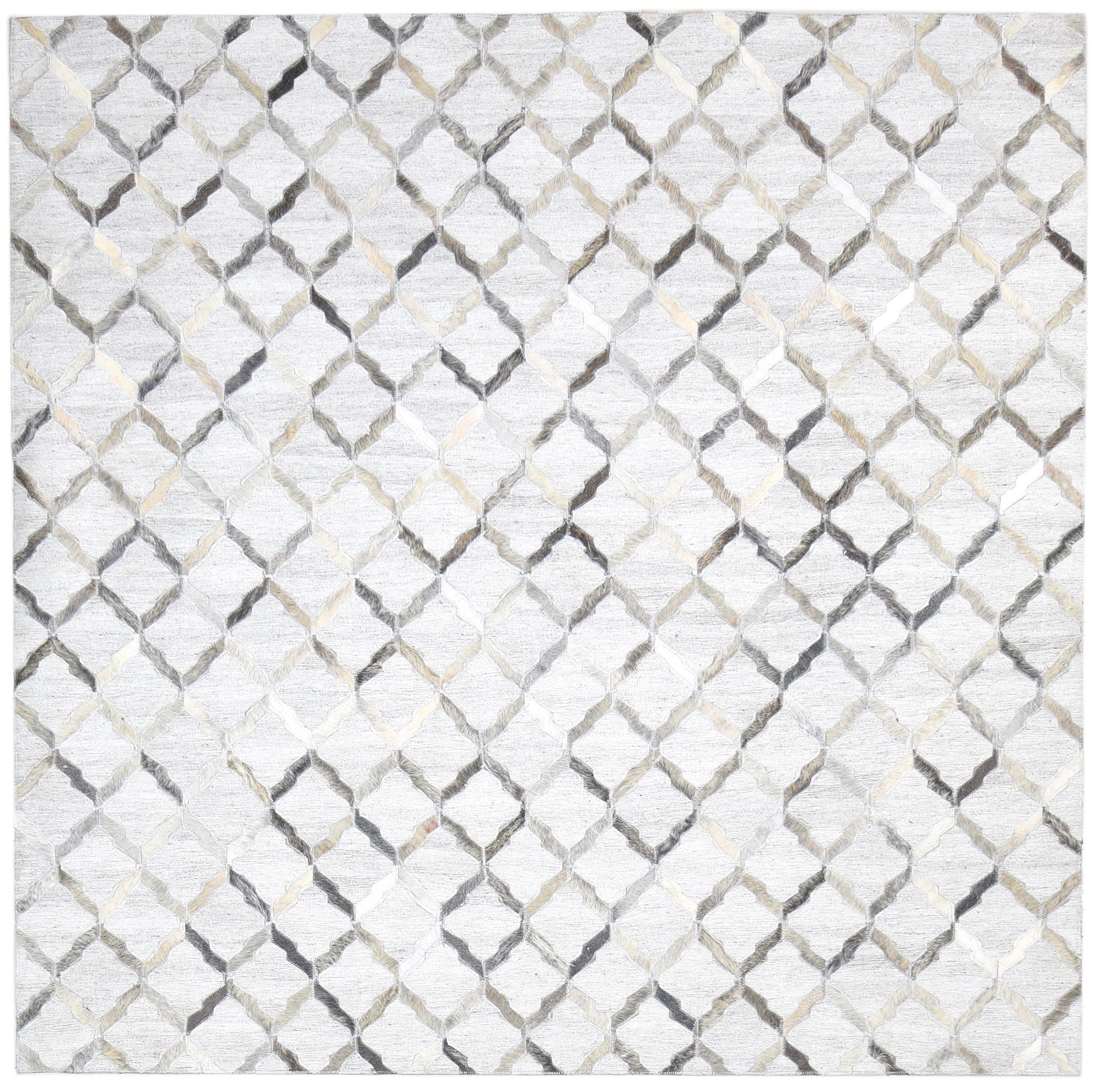 Leather / Cotton Grey Rug 6X6 Modern Hand Woven Scandinavian Geometric ...