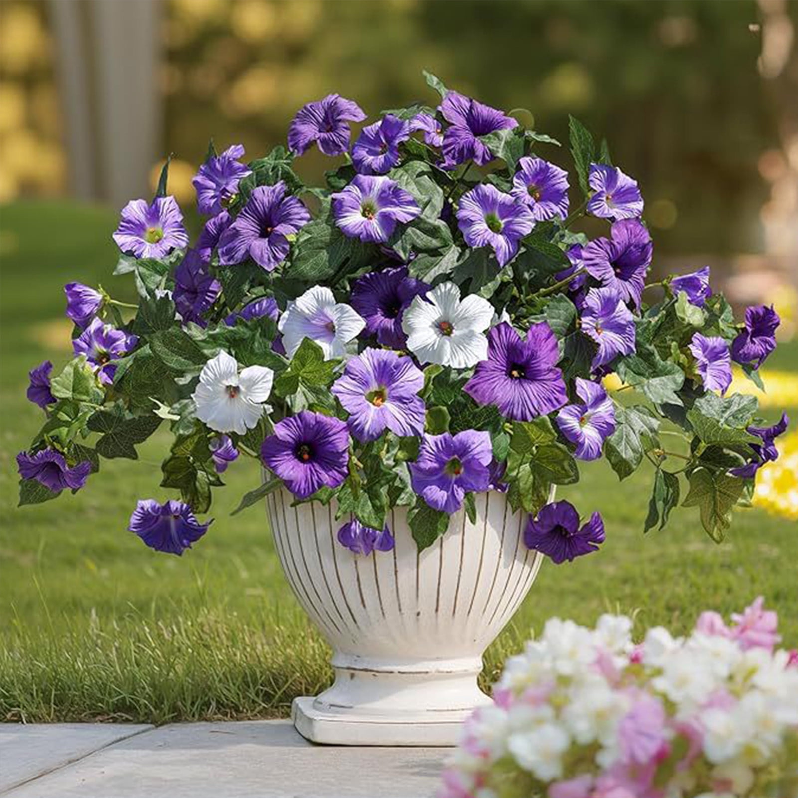sdhkgrrt Artificial Petunias Flowers, Purple Pink Fake Flower Plants for Outdoor Patio Decor, Waterproof UV Resistant Hanging Flower Vines, Artificial Greenery for Home Garden Wedding Wall Decoration