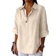 thumbnail image 5 of Vinsonshop Cotton Linen Shirt Travel Clothes Summer Boho Gauze Tops Button Down Summer Gauze Shirts Cotton Linen Plain T Shirts for Women Beach Outfit (S-5XL), 5 of 7