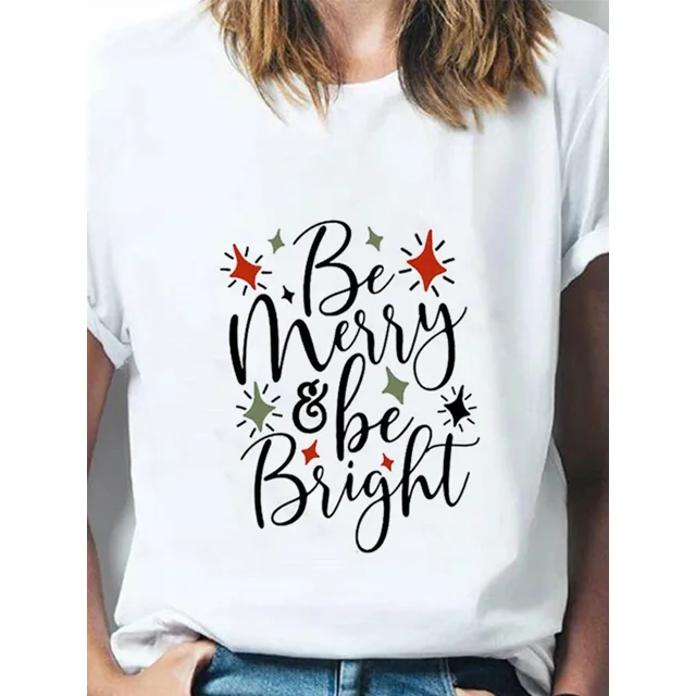 Ropa con estampado de Feliz Navidad de Año Nuevo para mujer, camisetas de estilo informal con estampado de ciervo de Navidad lindo, moda