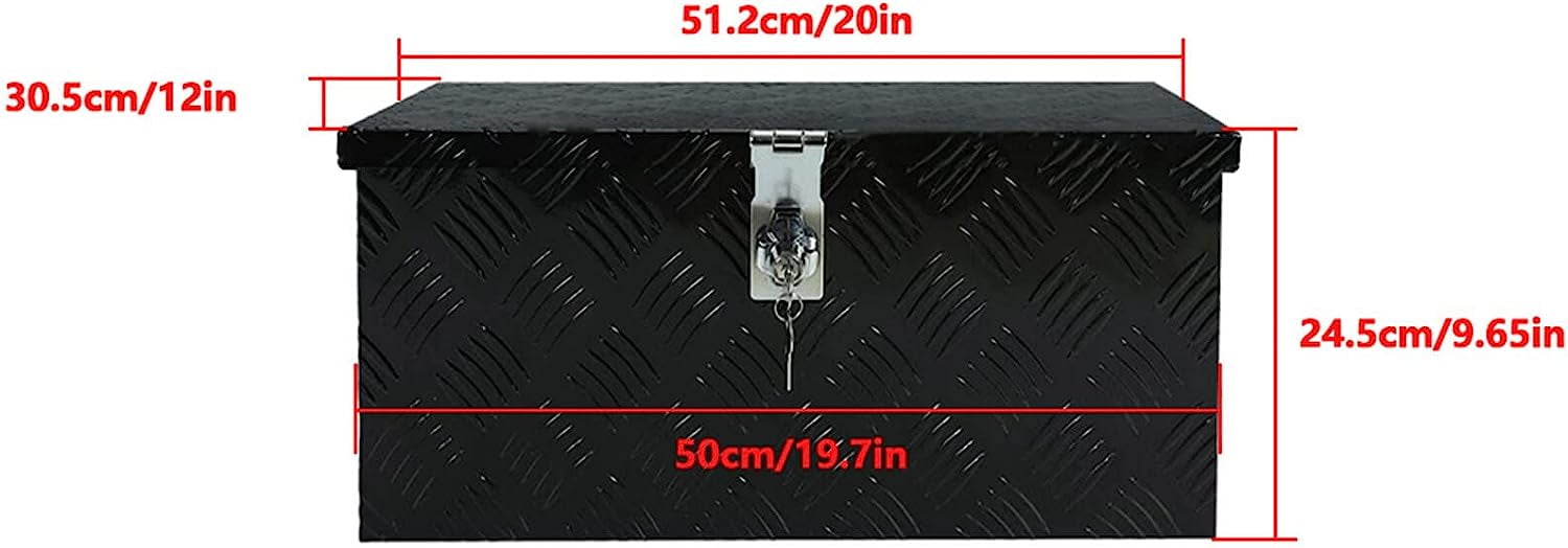 20" x 12" Black Aluminum Tool Box Underbody for Truck Trailer with Side Handle