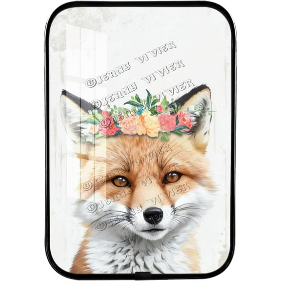 Framed Wooden Wall Art Fox Woodland Nursery Wall Art Cute Woodland Floral Crown Animals Crystal Porcelain Painting Prints for Baby Kids Room Decorations Black Framed Art 12x8 inches