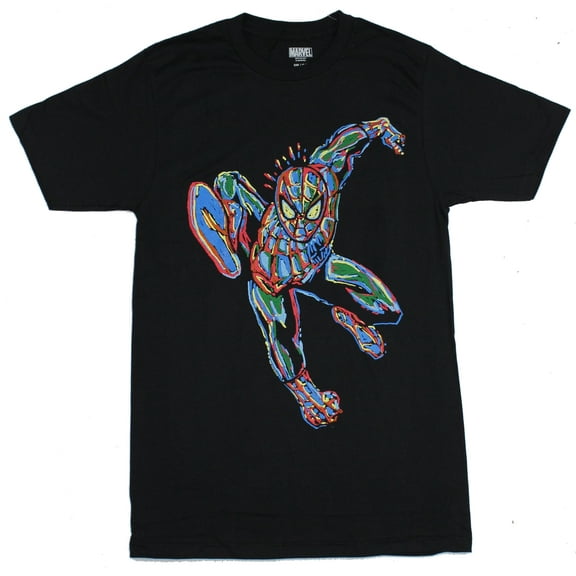 Spider-man (Marvel) Mens T-Shirt - Colorful abstract Swing Spidey Image (Small)