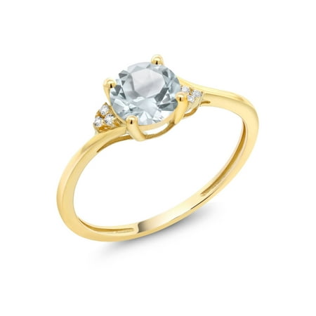 - 10K Yellow Gold Diamond Accent Engagement Ring 0.80 Ct Round Sky Blue Aquamarine