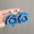 thumbnail image 4 of Camellia Flower Dangle Earrings for Women Cowboy Statement Big Exaggerated Fabric Hoop Huggie Blue Floral Studs Gold Plated Long Drop Dangling Earring Fashion Jewelry Gifts, 4 of 12