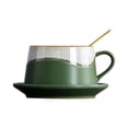 thumbnail image 1 of Taza de café, taza de té, artículos para beber, decoración del hogar con cuchara, 280 ml con asa, taza de cerámica Verde blanco, 1 of 9