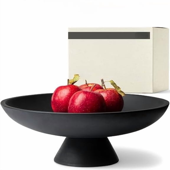 Concrete Fruit Bowl for Kitchen Counter - Large Decorative Bowl for Home Decor - Modern Key Bowl for Entryway Table - Pedestal Bowl - Fruit Basket for Home Decor - Black Fruit Bowl Decor