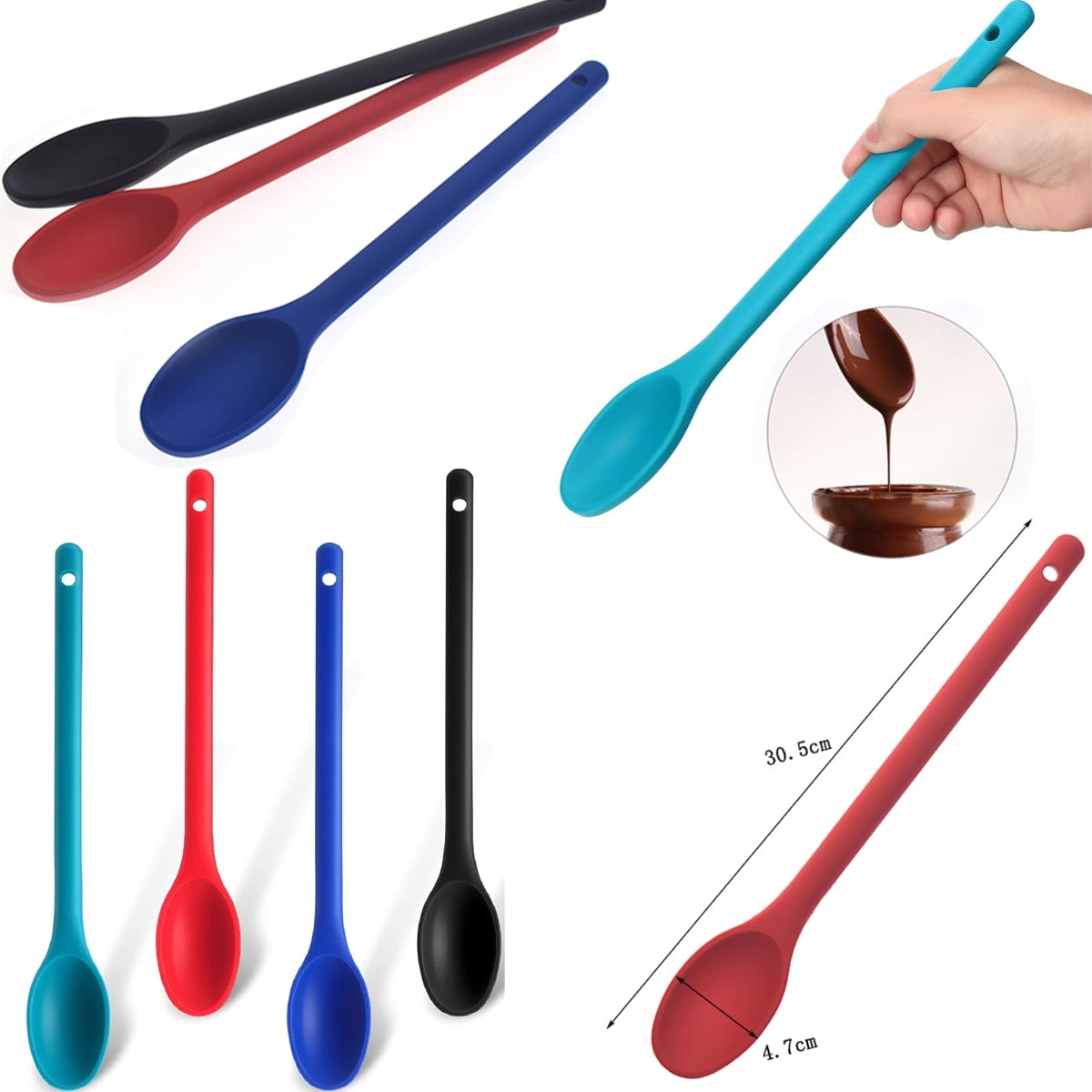 Walbest Boutique Silicone Mixing Spoon Long Handle Nonstick Kitchen Spoon,  Silicone Serving Spoon Heat-resistant Stirring Spoon for Kitchen Cooking  Baking Stirring Mixing Tools 