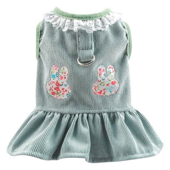 Winter Corduroy Princess Skirt for Small Dogs Festive Rabbit Patch Dog Harness Dress