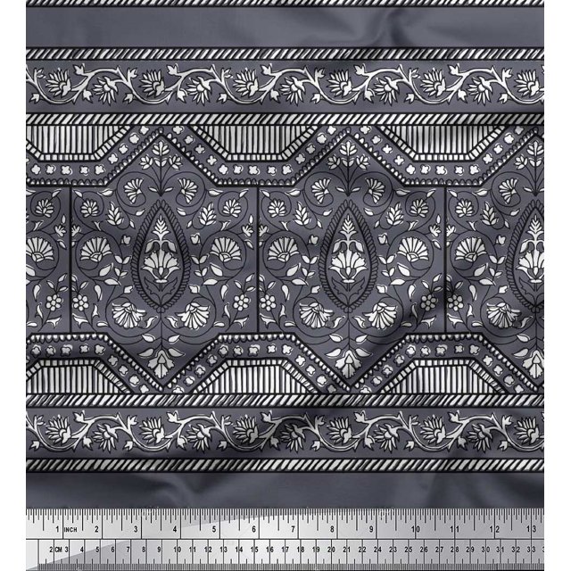 Soimoi Velvet Fabric Leaves & Floral Block Decor Fabric Printed Yard 58 Inch Wide