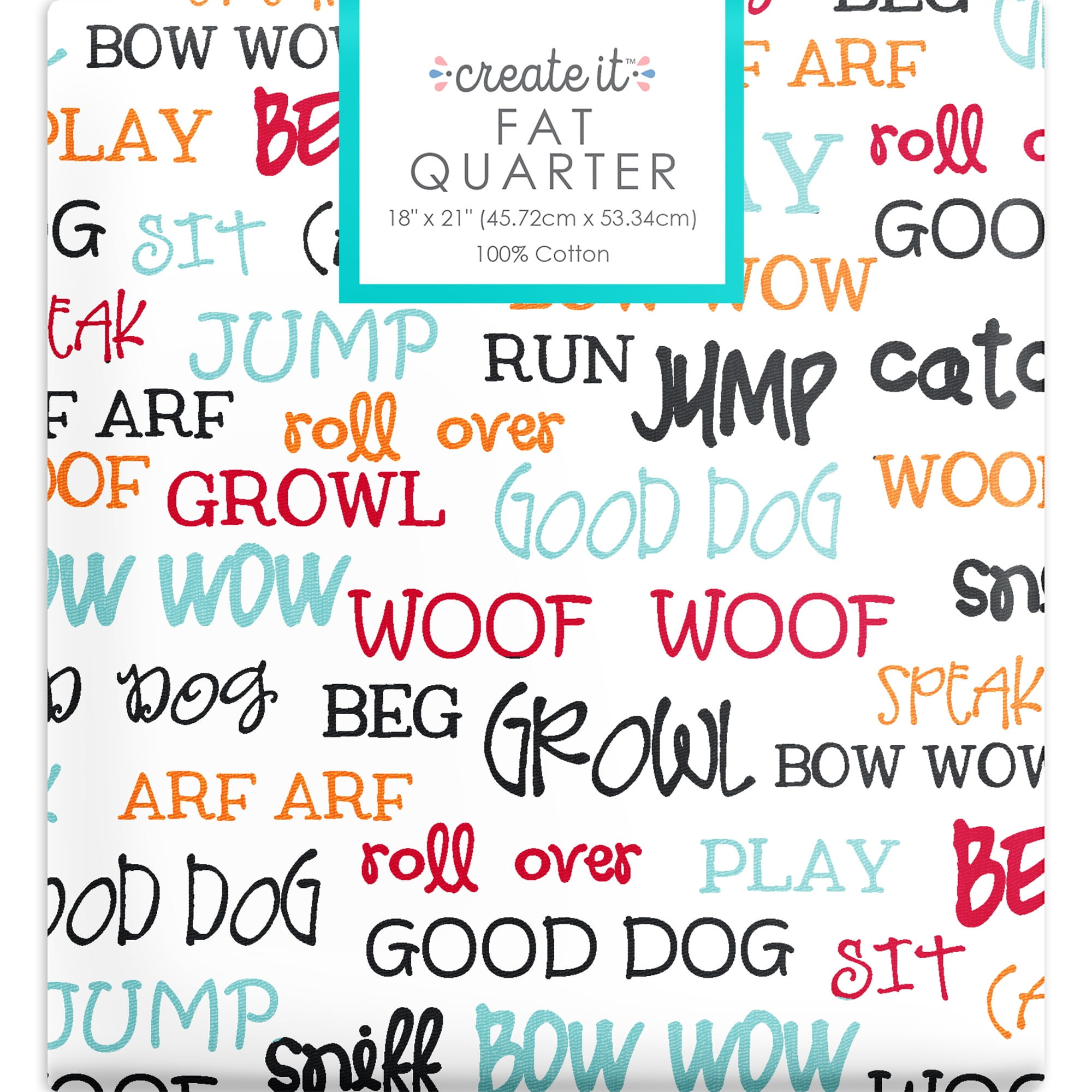 Fabric Editions Create It 18"x21" Cotton Dog Words White Precut Sewing & Craft Fabric, 10 Pieces