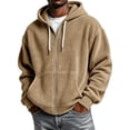 thumbnail image 2 of Mens Corduroy Hoodies Zip Up Oversized Long Sleeve Hooded Jacket Drawstring Hooded Cardigan Casual Fall Winter Streetwear Daily Wear, 2 of 5