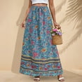 thumbnail image 4 of vigerkar Womens Boho Maxi Skirt 2025 Summer Floral Print Flowy Long Skirts Trendy Smocked High Waisted Tiered Maxi Skirts Sky Blue, S, 4 of 9