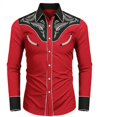 thumbnail image 1 of Camisa vaquera occidental para hombre, con estampado floral, abotonada, para festivales al aire libre, suave y cómoda, con solapa retro, tallas S-6XL, 1 of 6