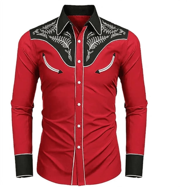 Camisa vaquera occidental para hombre, con estampado floral, abotonada, para festivales al aire libre, suave y cómoda, con solapa retro, tallas S-6XL