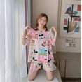 thumbnail image 1 of Conjunto de ropa de dormir holgada de verano para mujer, ropa de hogar de manga corta y cuello redondo de talla grande, traje informal para casa con estampado de dibujos animados cómodo, 1 of 5