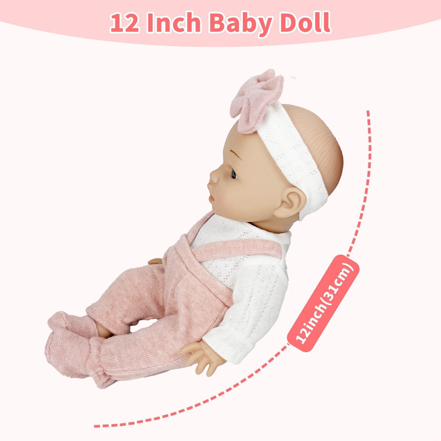 Caunedy Baby Doll Set, 12inch Realistic Soft Baby Doll with Pacifier & Nursing Bottle & Washable Quilt, Doll Toys for Kids 3-5 4-6 5-7 Gifts