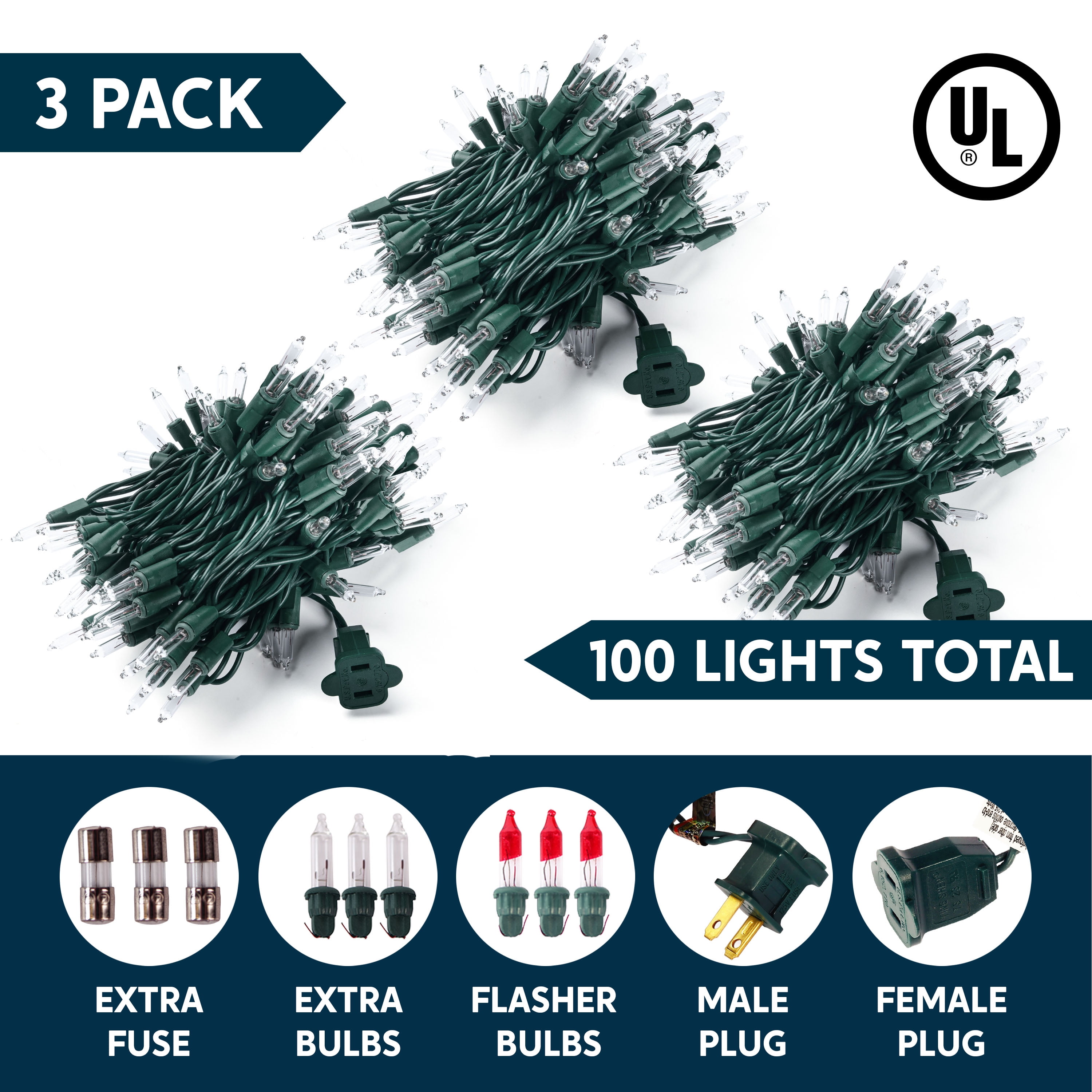 Joyfy Clear Christmas Lights,67.5FT 300(3x100)-Count Led Warm White Christmas String Lights,Connectable Green Wire Xmas Tree Lights for Indoor Outdoor Christmas Decorations Holiday Party Decor