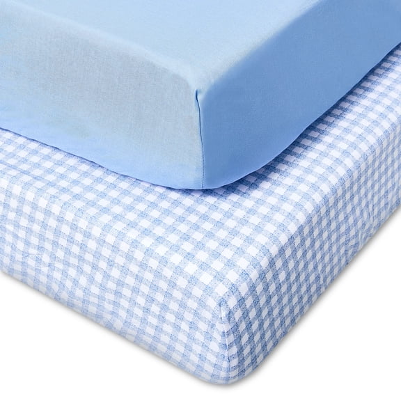 Parent's Choice Cotton Fitted Crib Sheets for Baby Boys and Girls, Gingham, 2-Pack