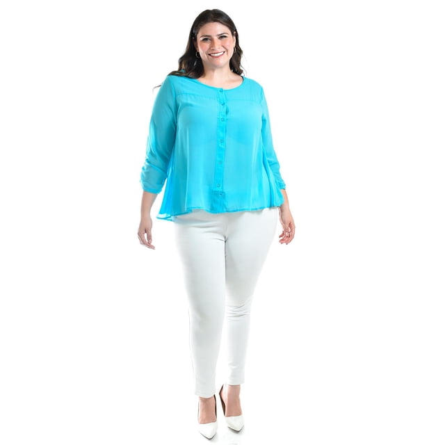 Blusa con abertura en espalda Roman Fashion /Talllas Extras, 8035 (Azul claro) azul 42