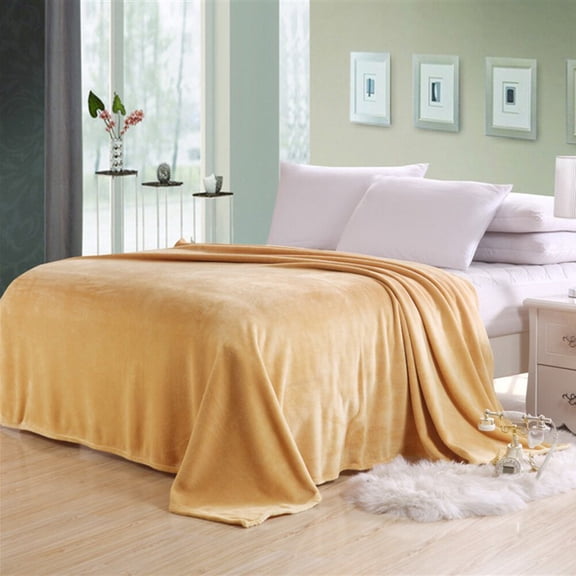 COOPHYA Khaki Flannel Blanket Soft Fleece Bed Throw with Stitching for Cozy Warmth