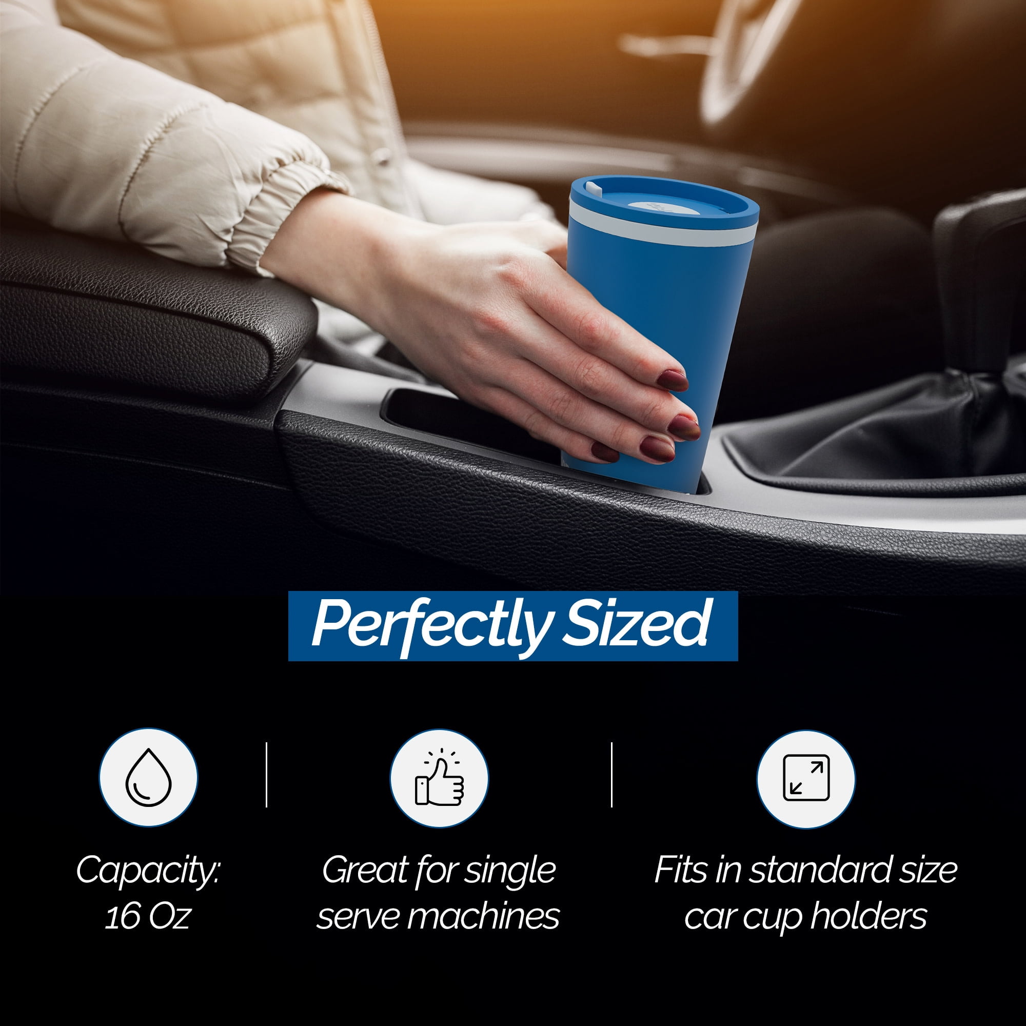 Copco Cone Travel Coffee Mug, 16 oz (Set of 4) - Insulated Drinkware with Spill-Proof Lid and Handle, Microwave & Dishwasher Safe - BPA-Free, Compact for Desk & Cup Holder Friendly (Assorted Colors)