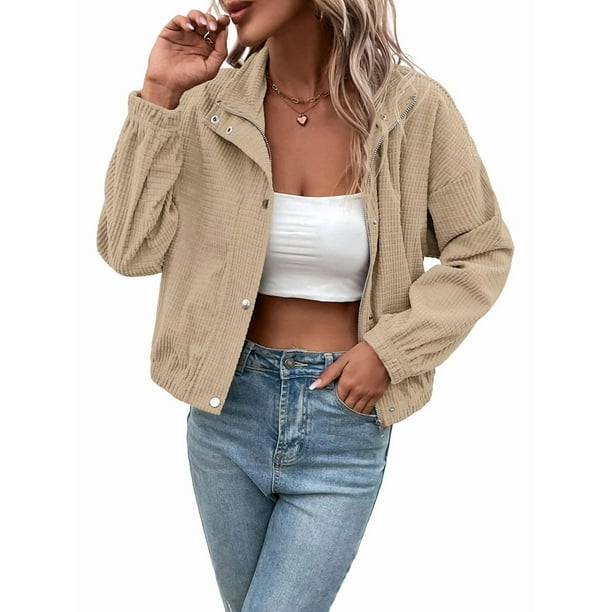 Chaqueta Ligera de para Mujer, de Larga, con Cremallera y Botones A Presión, para Otoño. Albaricoque M