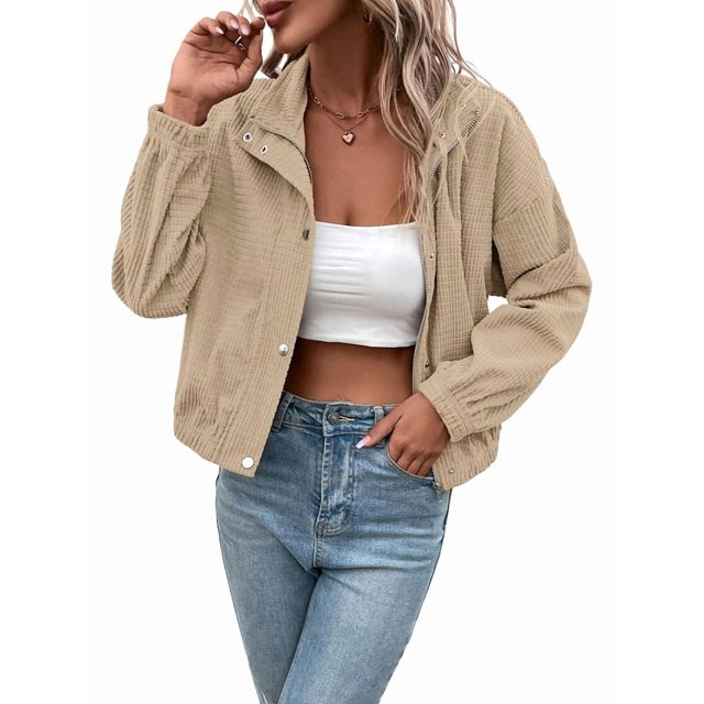 Chaqueta Ligera de para Mujer, de Larga, con Cremallera y Botones A Presión, para Otoño. Albaricoque M
