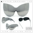 thumbnail image 2 of Oversized High Temple Wrap Around Shield Rimless Futurism Sunglasses Silver Mirror, 2 of 8
