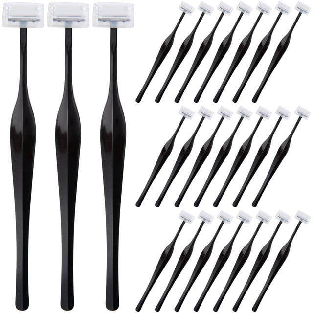 PAGOW 24 maquinillas de afeitar faciales en forma de T para mujeres y hombres, moldeador de cejas y afeitadora con cubierta protectora, kit de recortador de cejas para cara y cejas (negro)