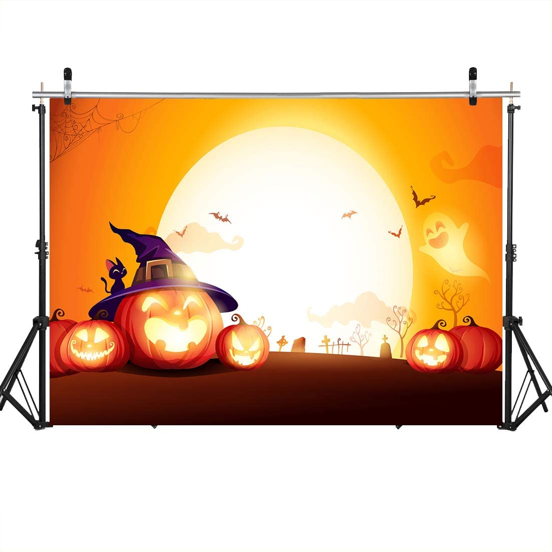 WOLADA Cartoon Halloween Backdrop Lovely Devil Jack-O-Lantern Moon ...