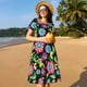 thumbnail image 4 of Easygdp Vector Mexican Otomi Style Bright para Vestido Transpirable de Mujer, Vestido Suelto de Manga Corta con Pliegues y Bolsillos para el Verano, 4 of 6