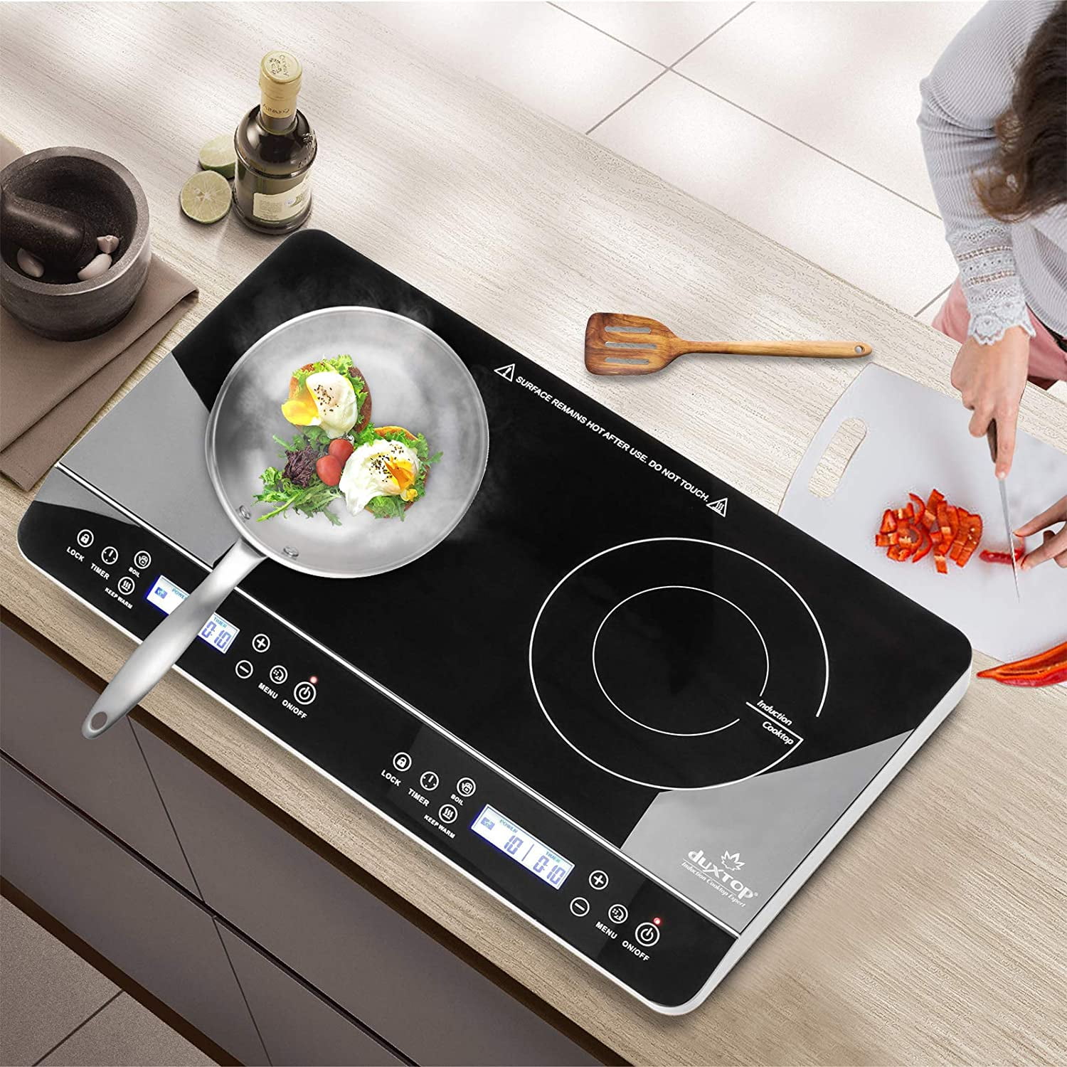 Duxtop LCD Portable Double Induction Cooktop 1800W Digital Electric  Countertop Burner Sensor Touch Stove, 9620LS/BT-350DZ - Walmart.com