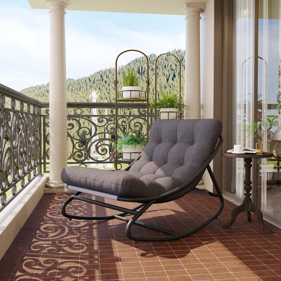Indoor Outdoor Papasan Rocking Chair, Oversized Papasan Rocking Chair with Thick Cushion, 450 LBs Support, Comfy Rocking Egg Chair for Bedroom, Living Room, Porch, Garden, Patio