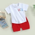 thumbnail image 2 of Douhoow 2pcs Independence Day Kids Boys Clothes Letter Print Short Sleeve T-Shirts Solid Shorts, 2 of 8